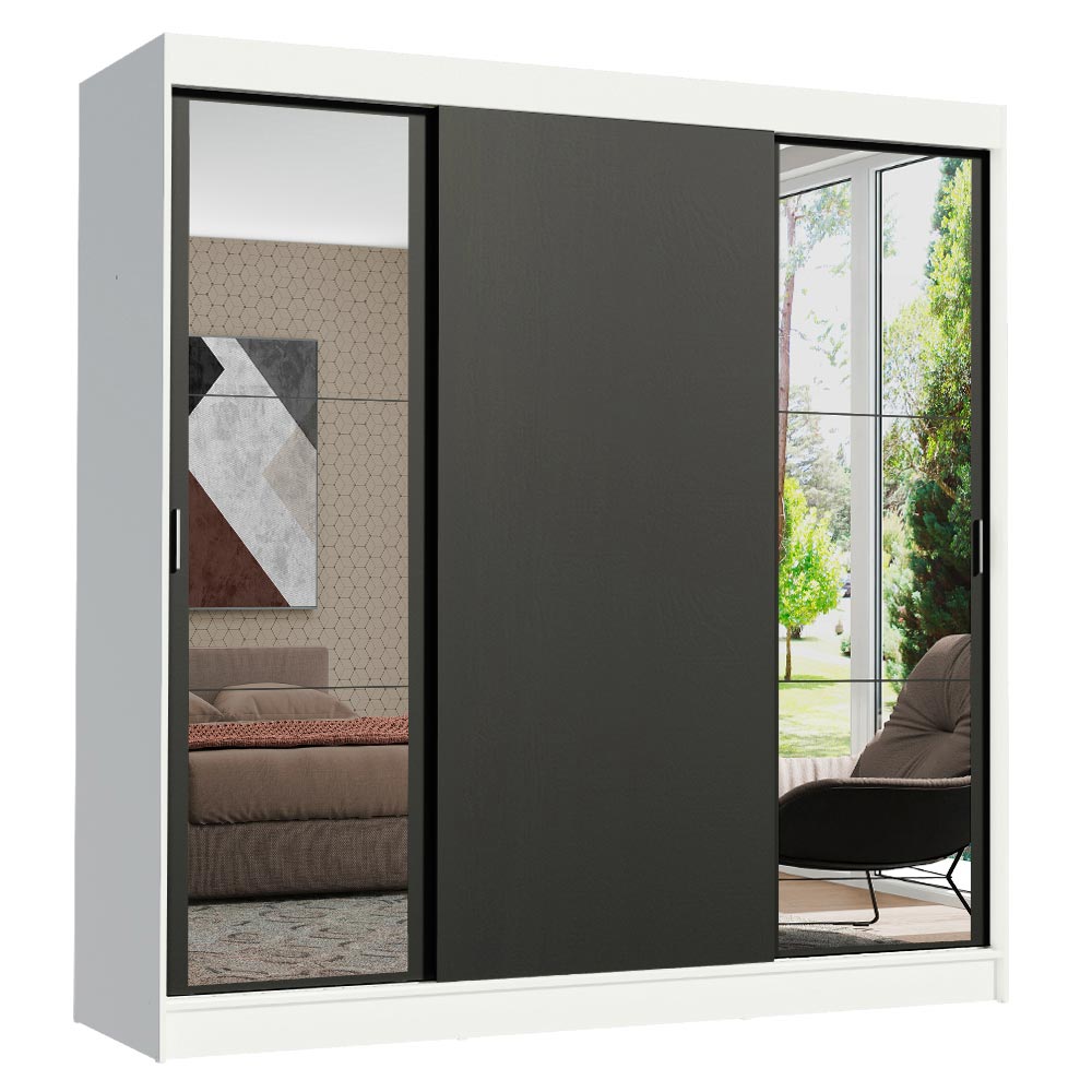 Closet Reno Blanco y Negro 180x205cm con Dos Espejos con Cuatro Cajones y con Seis Entrepaños - CLOSETS | Bylmo