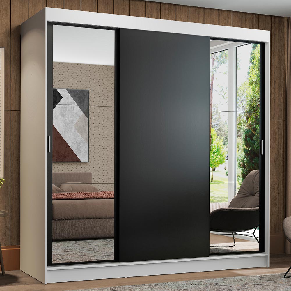 Closet Reno Blanco y Negro 180x205cm con Dos Espejos con Cuatro Cajones y con Seis Entrepaños - CLOSETS | Bylmo