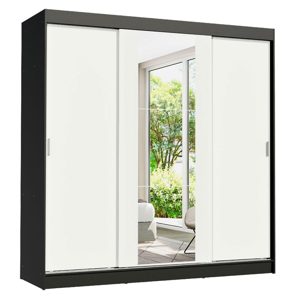 Closet Reno Negro y Blanco 180x205cm con Un Espejo con Cuatro Cajones y con Seis Entrepaños - CLOSETS | Bylmo