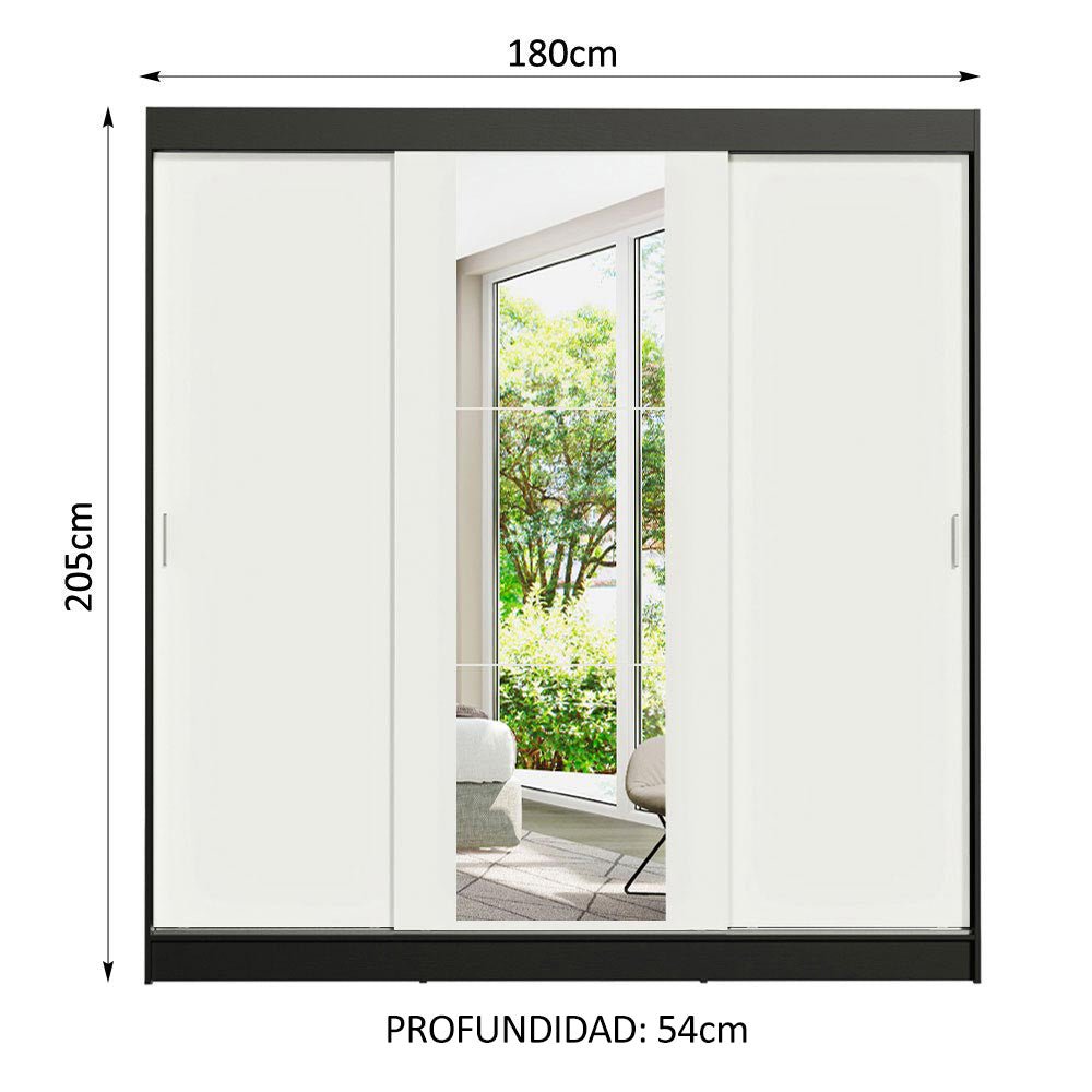 Closet Reno Negro y Blanco 180x205cm con Un Espejo con Cuatro Cajones y con Seis Entrepaños - CLOSETS | Bylmo