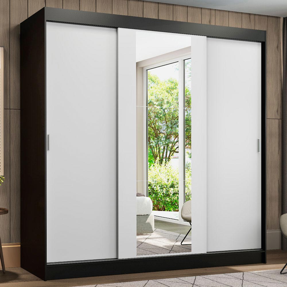 Closet Reno Negro y Blanco 180x205cm con Un Espejo con Cuatro Cajones y con Seis Entrepaños - CLOSETS | Bylmo