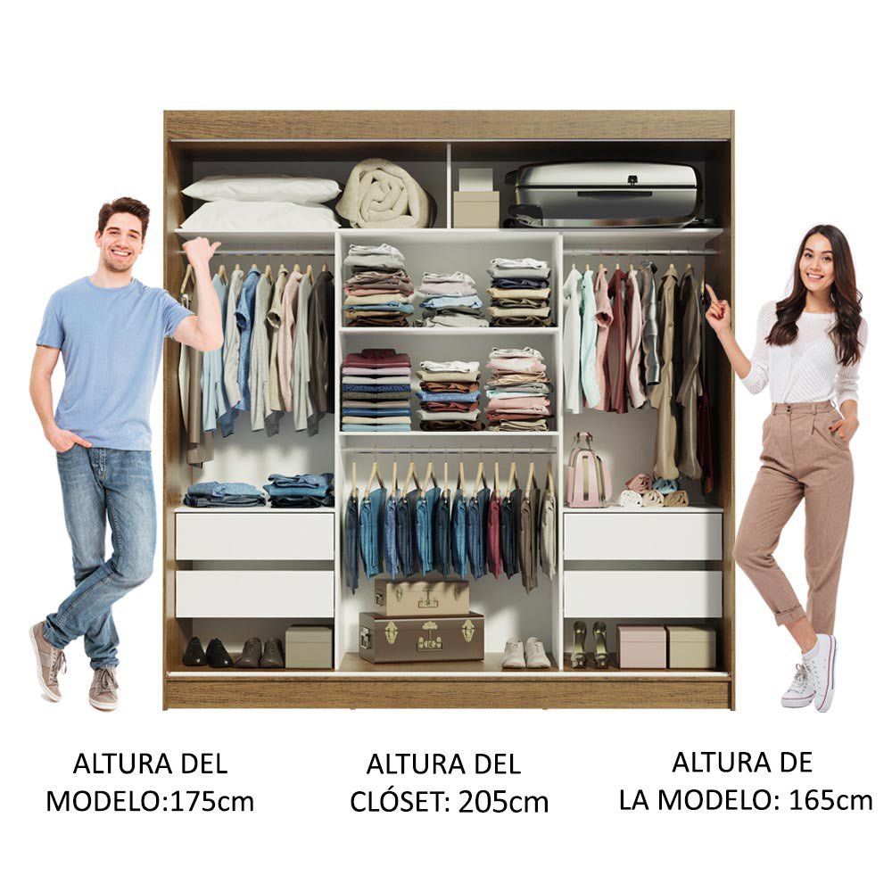 Closet Reno Marron y Negro 180x205cm con Dos Espejos con Cuatro Cajones y con Seis Entrepaños - CLOSETS | Bylmo