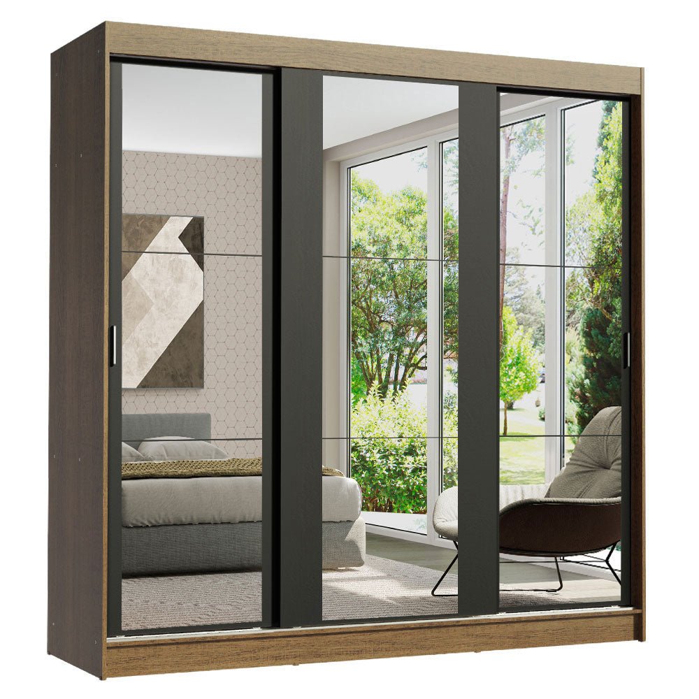 Closet Reno Marron y Negro 180x205cm con Espejo con Cuatro Cajones y con Seis Entrepaños - CLOSETS | Bylmo
