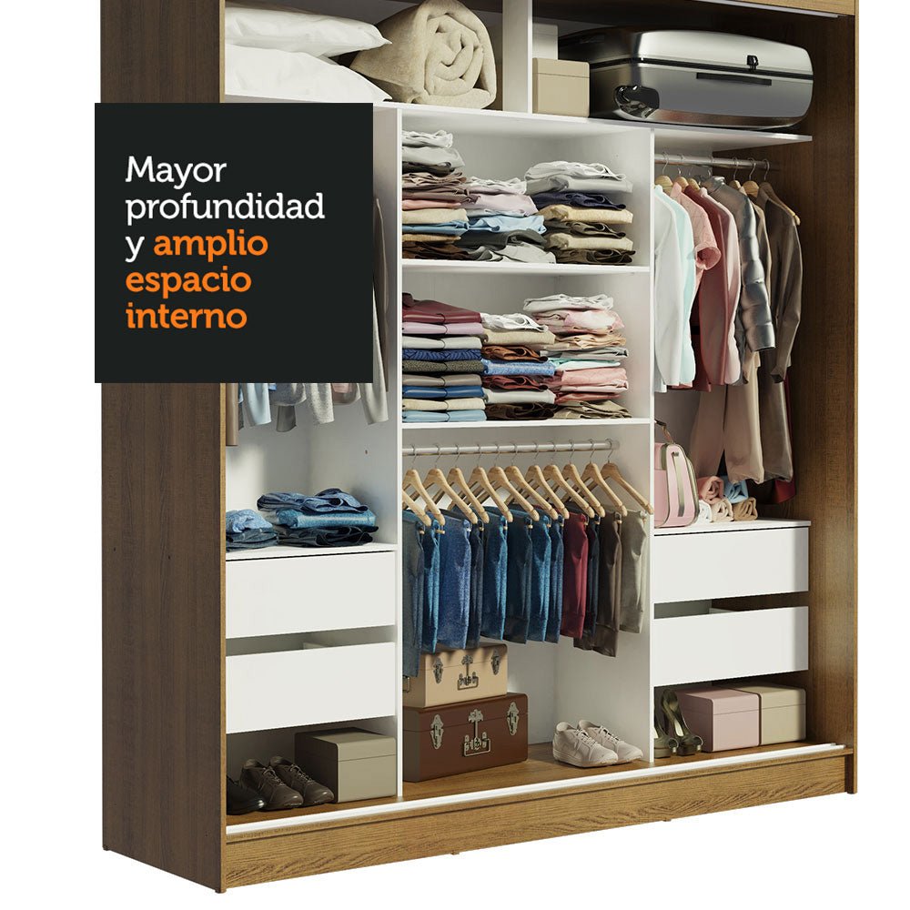 Closet Reno Marron y Negro 180x205cm con Espejo con Cuatro Cajones y con Seis Entrepaños - CLOSETS | Bylmo