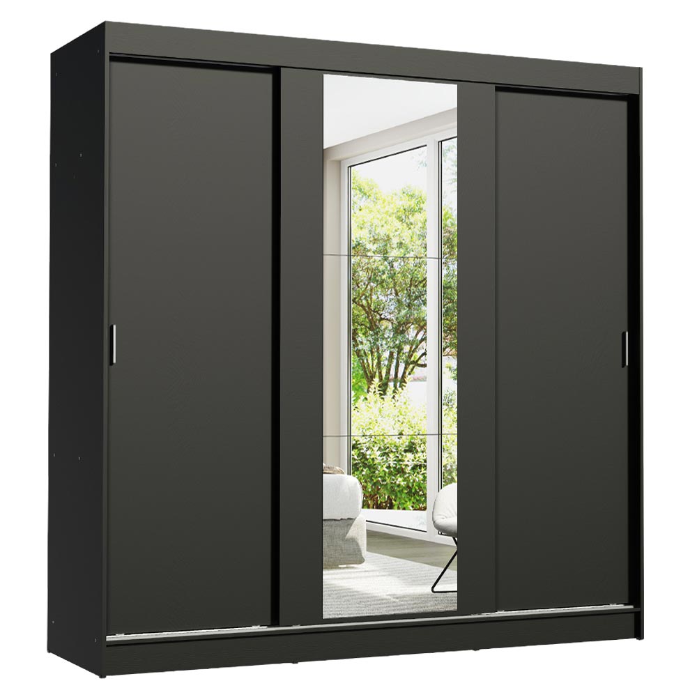 Closet Reno Negro 180x205cm con Un Espejo con Cuatro Cajones y con Seis Entrepaños - CLOSETS | Bylmo