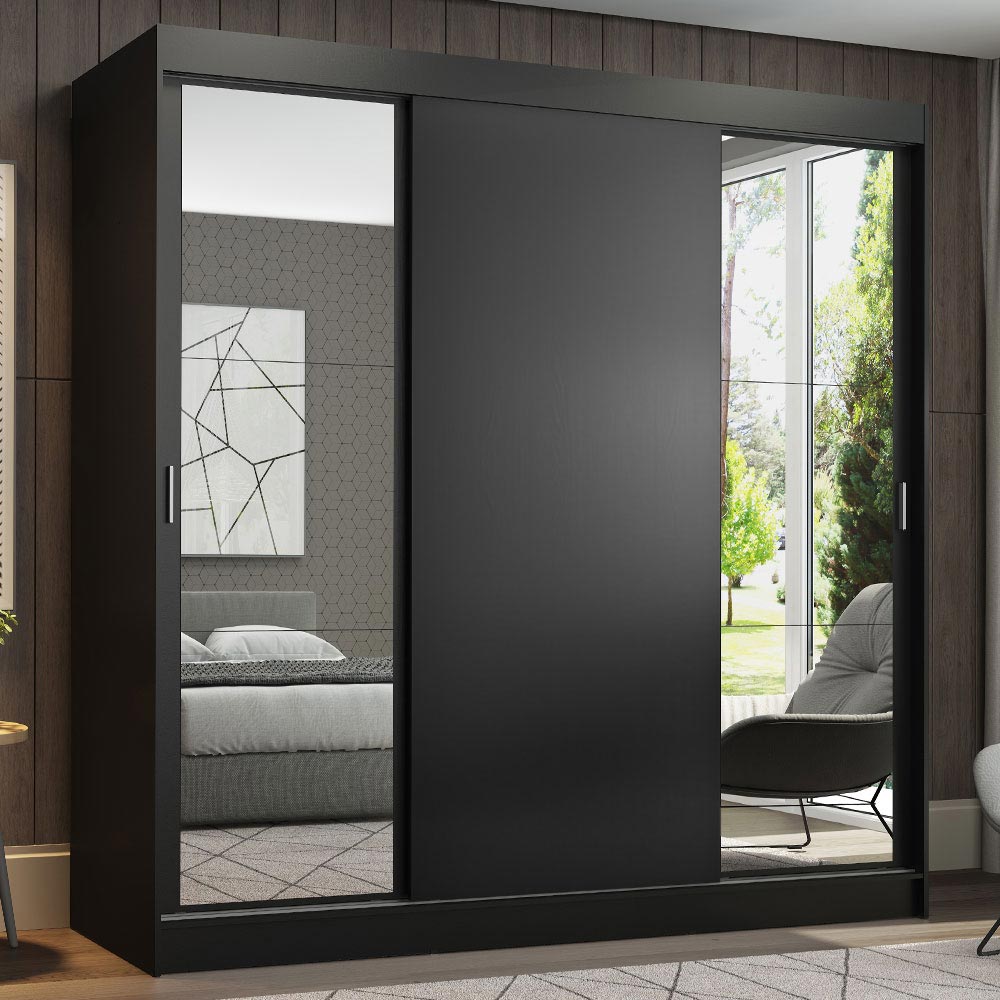 Closet Reno Negro 180x205cm con Dos Espejos con Cuatro Cajones y con Seis Entrepaños - CLOSETS | Bylmo