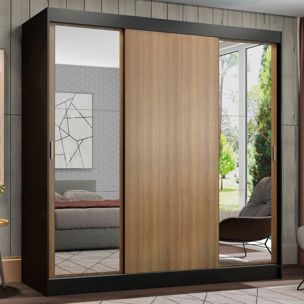 Closet Reno Negro y Marron 180x205cm con Dos Espejos con Cuatro Cajones y con Seis Entrepaños - CLOSETS | Bylmo