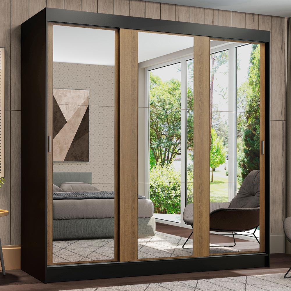 Closet Reno Negro y Marron 180x205cm con Espejo con Cuatro Cajones y con Seis Entrepaños - CLOSETS | Bylmo