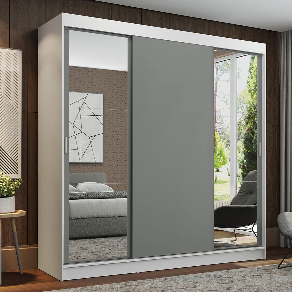 Closet Reno Blanco y Gris 180x205cm con Espejo con Cuatro Cajones y con Seis Entrepaños - CLOSETS | Bylmo