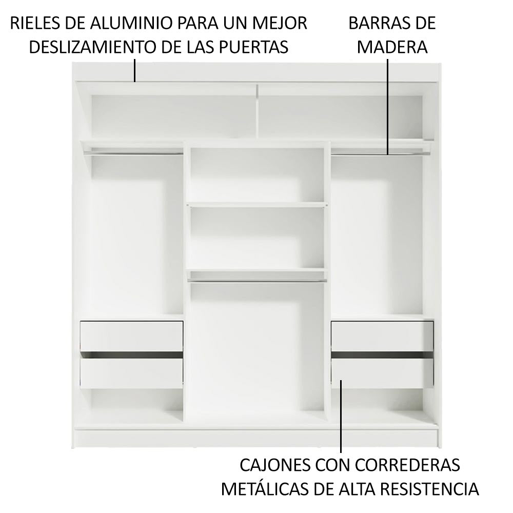 Closet Reno Blanco y Gris 180x205cm con Espejo con Cuatro Cajones y con Seis Entrepaños - CLOSETS | Bylmo