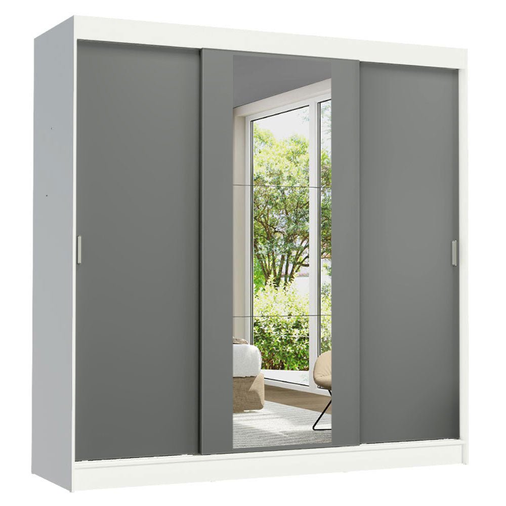 Closet Reno Blanco y Gris 180x205cm con un Espejo con Cuatro Cajones y con Seis Entrepaños - CLOSETS | Bylmo