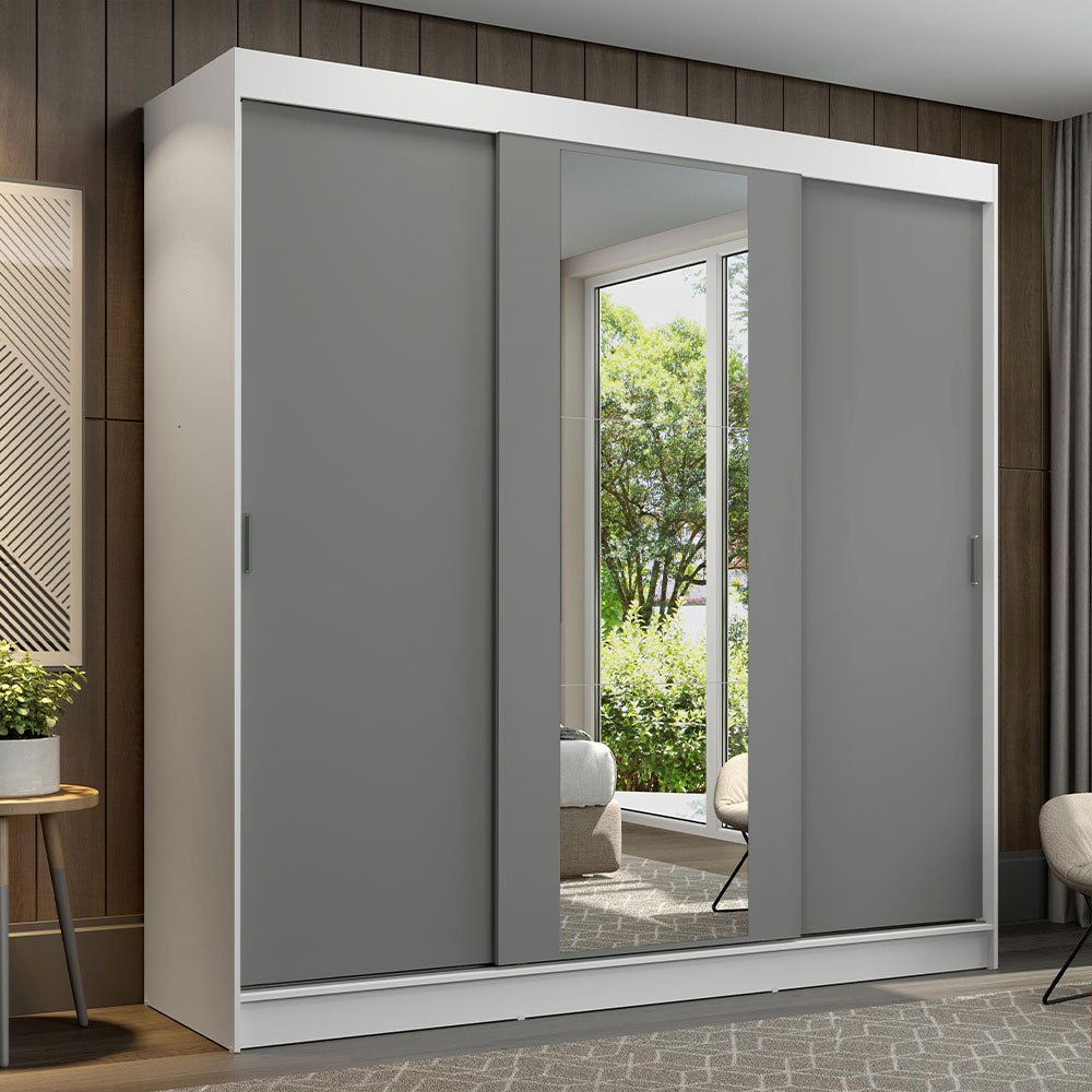 Closet Reno Blanco y Gris 180x205cm con un Espejo con Cuatro Cajones y con Seis Entrepaños - CLOSETS | Bylmo