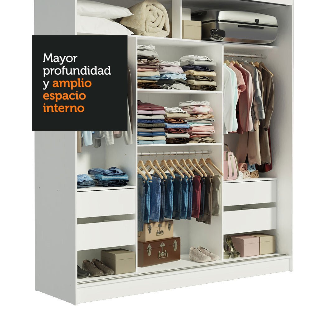 Closet Reno Blanco y Gris 180x205cm con un Espejo con Cuatro Cajones y con Seis Entrepaños - CLOSETS | Bylmo