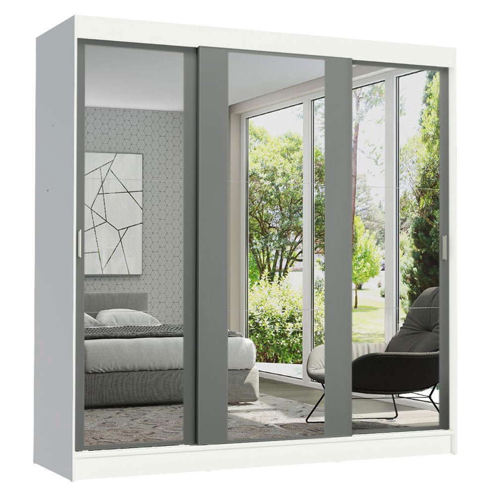 Closet Reno Blanco y Gris 180x205cm con Dos Espejos con Cuatro Cajones y con Seis Entrepaños - CLOSETS | Bylmo