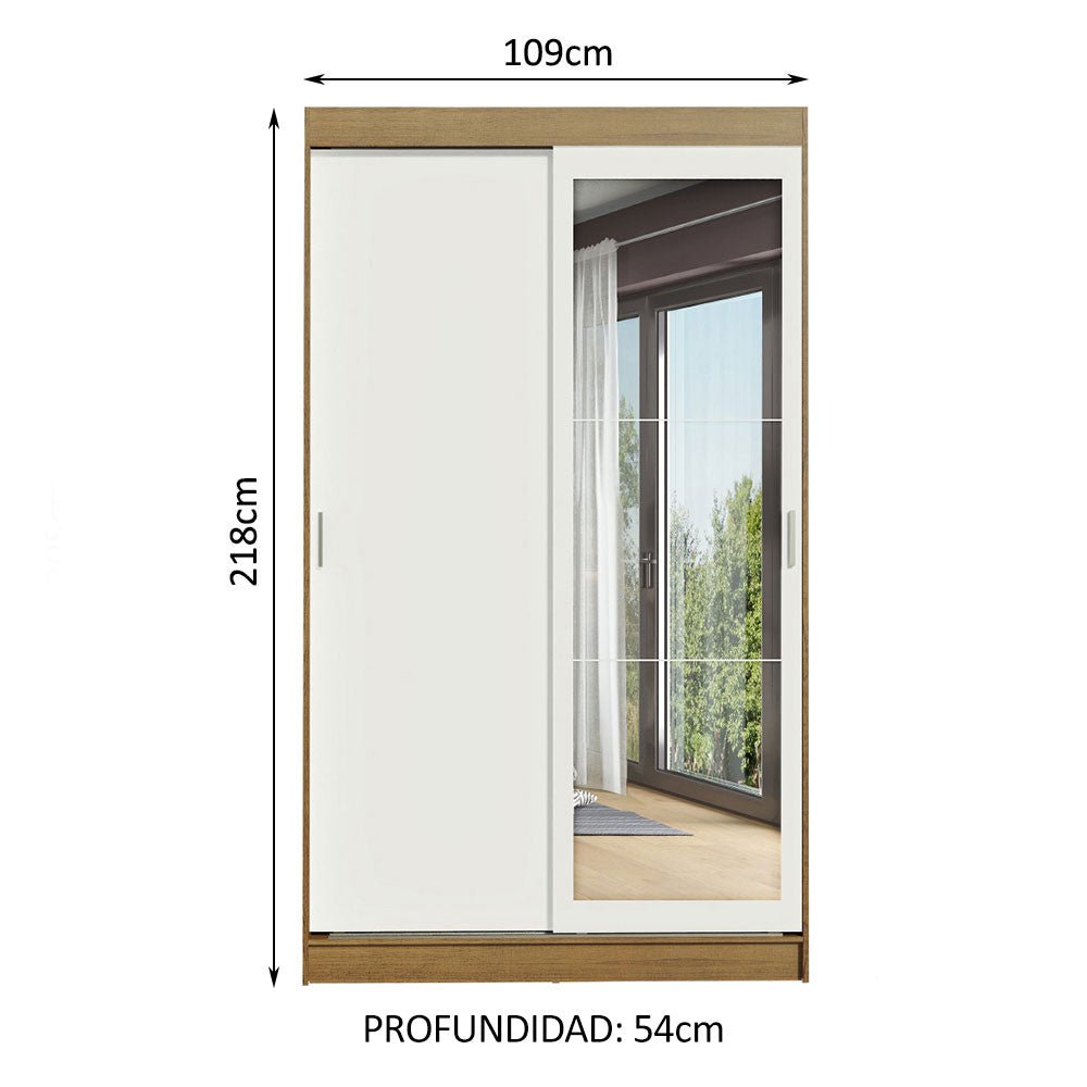 Closet Tokio Marron y Blanco 109x218cm con Espejo con Dos Cajones y con Cinco Entrepaños - CLOSETS | Bylmo