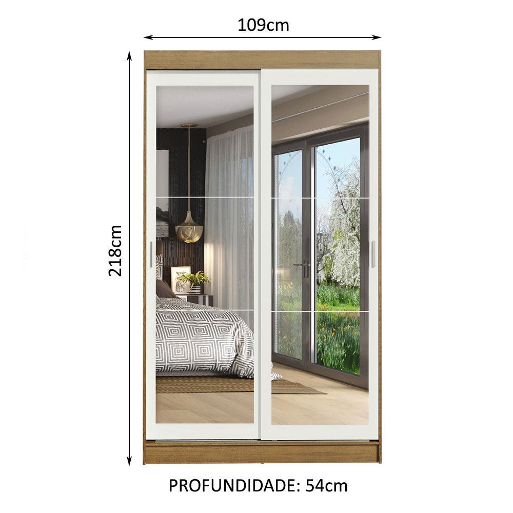 Closet Tokio Marron y Blanco 109x218cm con Un Espejo con Dos Cajones y con Cinco Entrepaños - CLOSETS | Bylmo