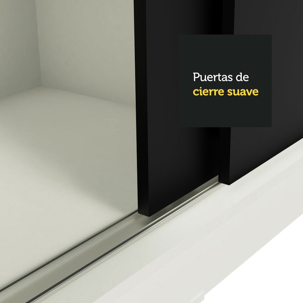 Closet Tokio Blanco y Negro 109x218cm con Espejo con Dos Cajones y con Cinco Entrepaños - CLOSETS | Bylmo