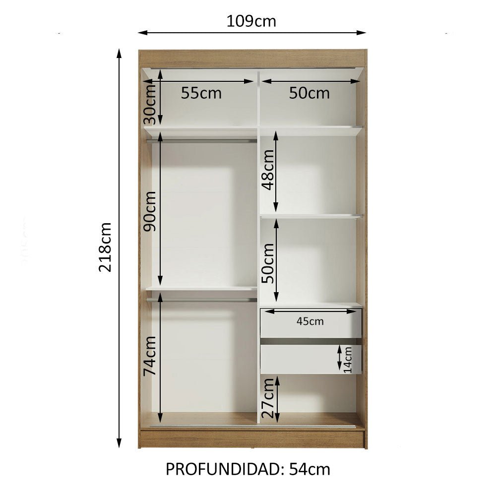 Closet Tokio Marron y Negro 109x218cm con Dos Cajones y con Cinco Entrepaños - CLOSETS | Bylmo