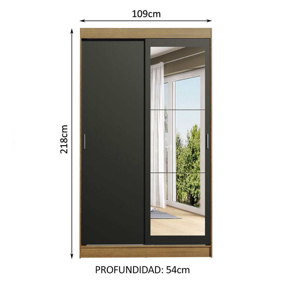 Closet Tokio Marron y Negro 109x218cm con Espejo con Dos Cajones y con Cinco Entrepaños - CLOSETS | Bylmo