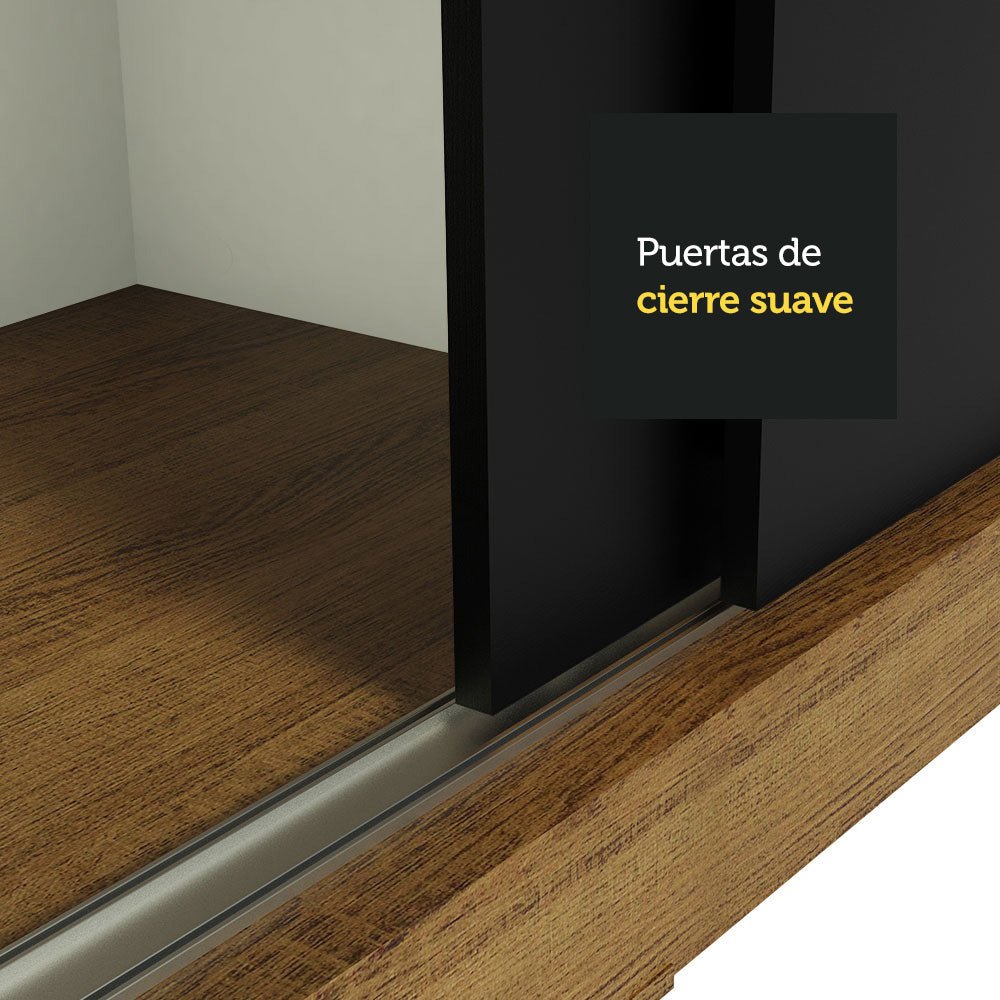Closet Tokio Marron y Negro 109x218cm con Un Espejo con Dos Cajones y con Cinco Entrepaños - CLOSETS | Bylmo