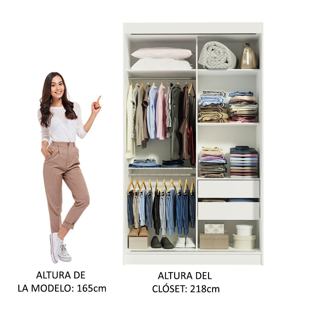 Closet Tokio Blanco y Marron 109x218cm con Dos Cajones Siete Compartimientos y con Cinco Entrepaños - CLOSETS | Bylmo