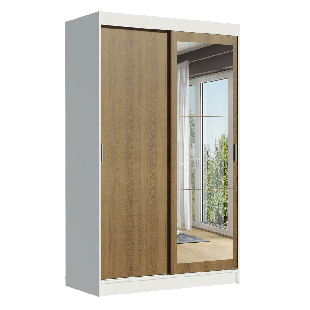 Closet Tokio Blanco y Marron 109x218cm con Espejo con Dos Cajones y con Cinco Entrepaños - CLOSETS | Bylmo