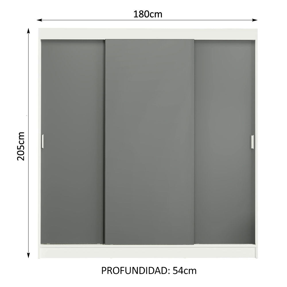 Closet Tokio Blanco y Gris 180x205cm con Cuatro Cajones y con Seis Entrepaños - CLOSETS | Bylmo