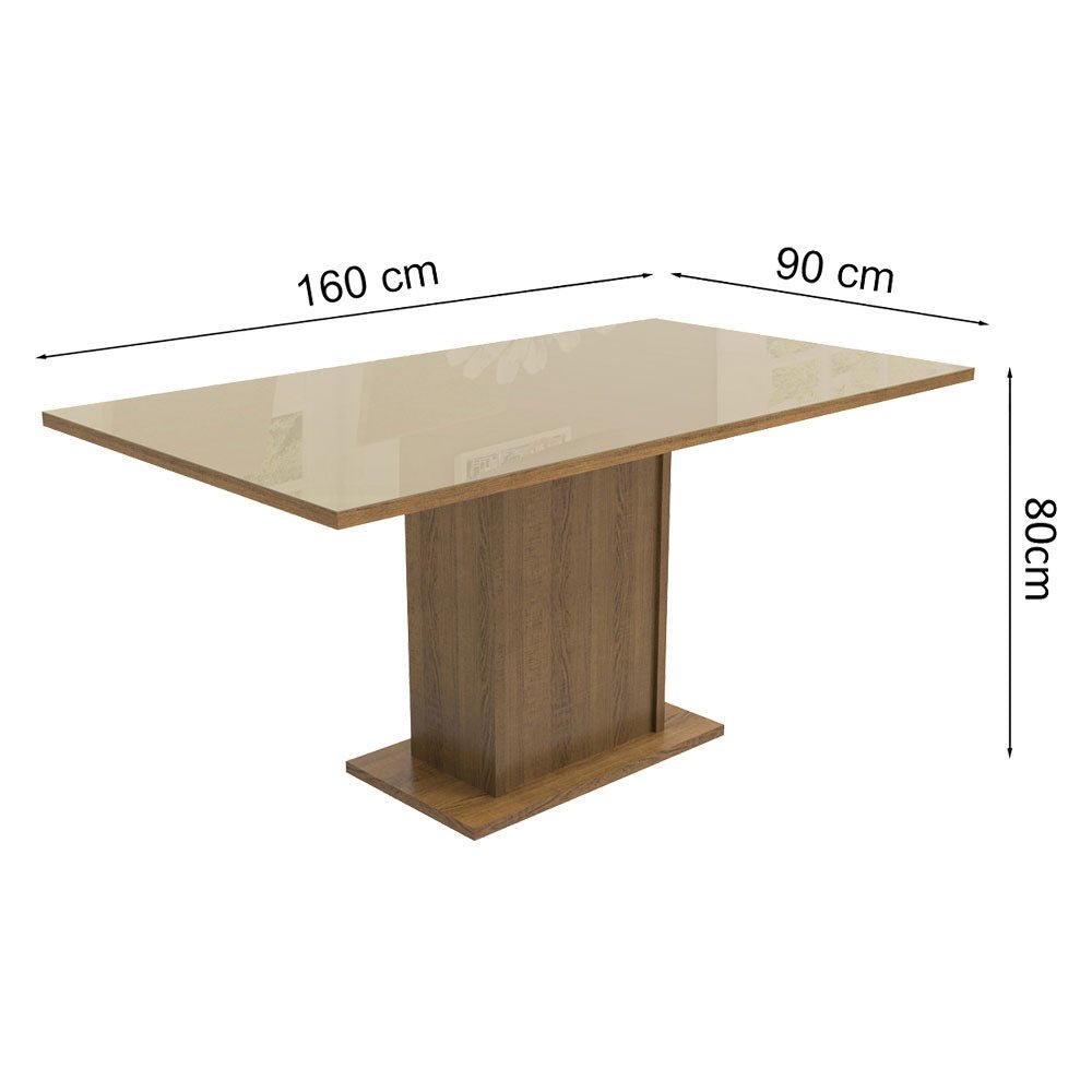 Comedor Marron y Crema 160x80cm Rectangular de Seis Puestos sin Sillas y con Cubierta de Cristal - COMEDORES | Bylmo