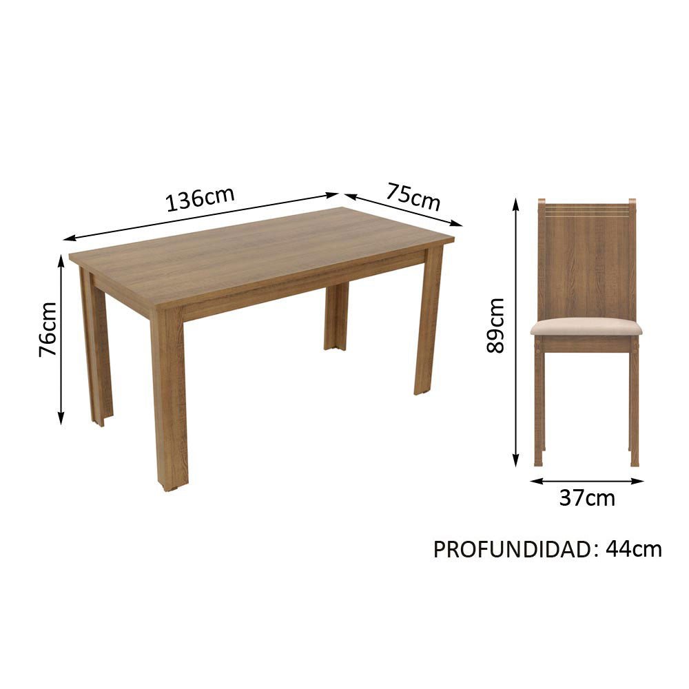 Comedor Rosie Marron y Beige 136x76cm Cuadrado de 4 Puestos con 4 Sillas - COMEDORES | Bylmo