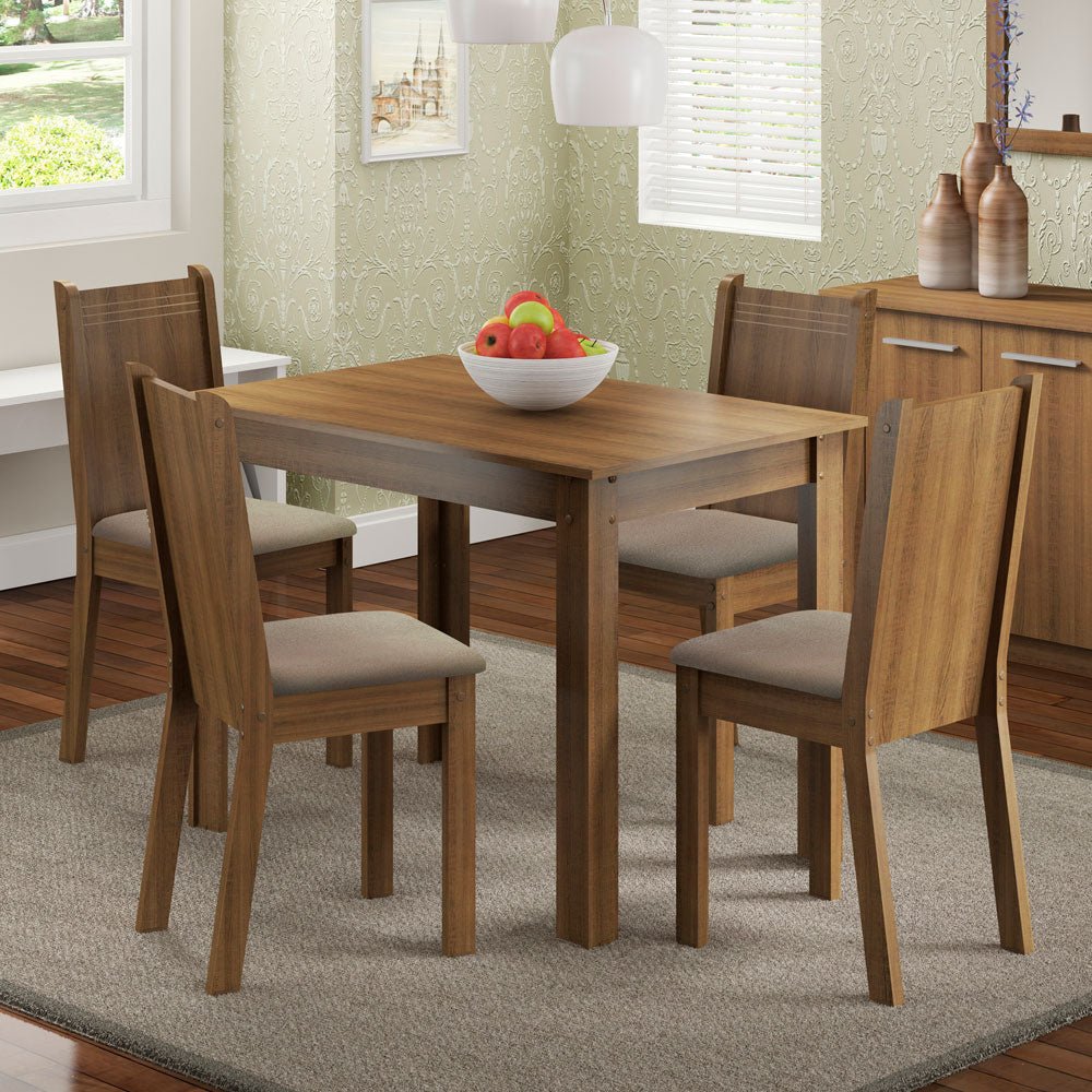 Comedor Rute Marron y Beige 104x76cm Cuadrado de 4 Puestos con 4 Sillas - COMEDORES | Bylmo