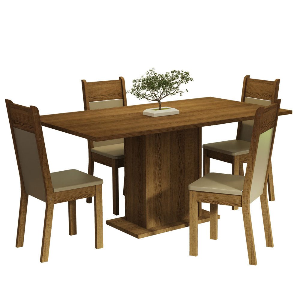 Comedor Elisa Marron y Crema 160x79cm Cuadrado de 4 Puestos con 4 Sillas - COMEDORES | Bylmo