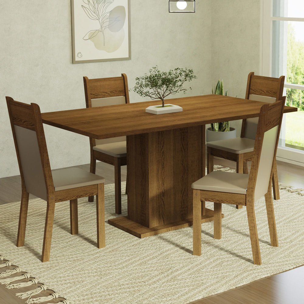 Comedor Elisa Marron y Crema 160x79cm Cuadrado de 4 Puestos con 4 Sillas - COMEDORES | Bylmo