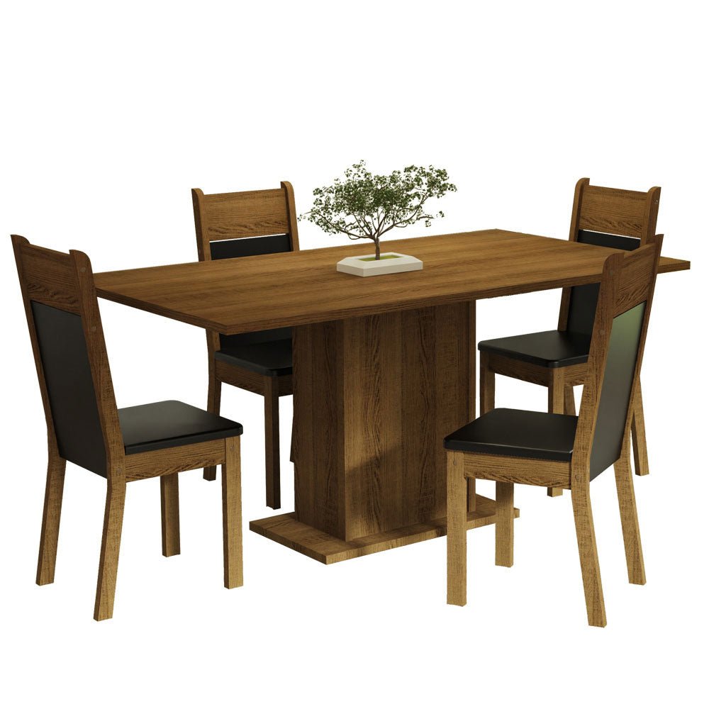 Comedor Elisa Marron y Negro 160x79cm Cuadrado de 4 Puestos con 4 Sillas - COMEDORES | Bylmo
