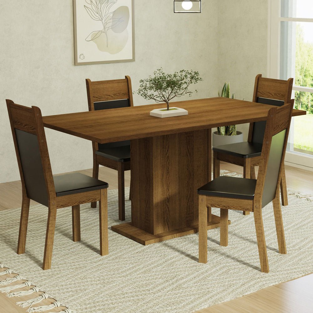 Comedor Elisa Marron y Negro 160x79cm Cuadrado de 4 Puestos con 4 Sillas - COMEDORES | Bylmo