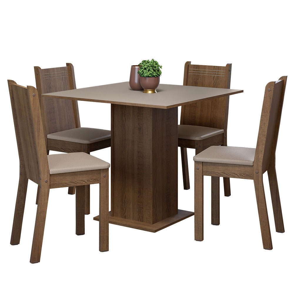 Comedor Samara Marron y Crema 90x78cm Cuadrado de 4 Puestos con 4 Sillas - COMEDORES | Bylmo