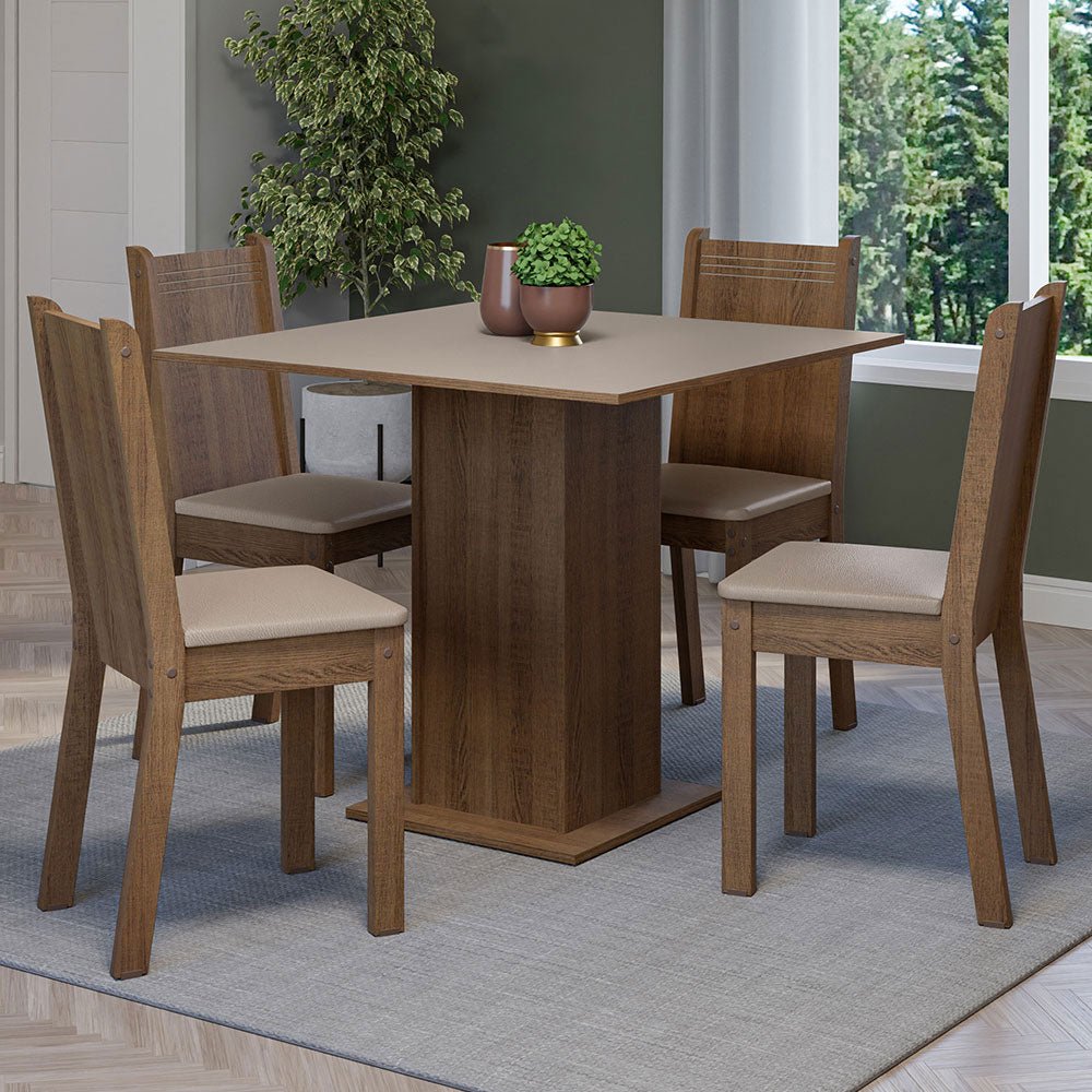 Comedor Samara Marron y Crema 90x78cm Cuadrado de 4 Puestos con 4 Sillas - COMEDORES | Bylmo