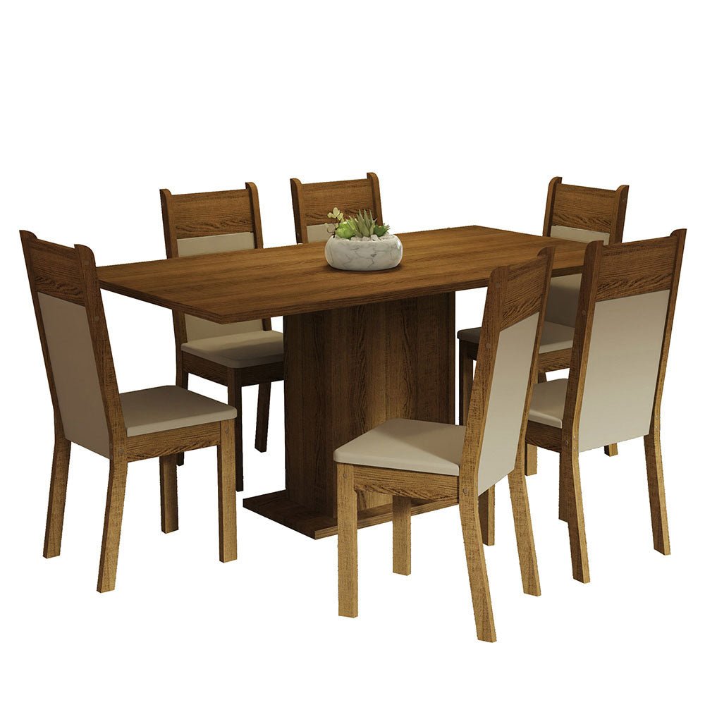 Comedor Augusta Marron y Crema 160x79cm Cuadrado de 6 Puestos con 6 Sillas - COMEDORES | Bylmo
