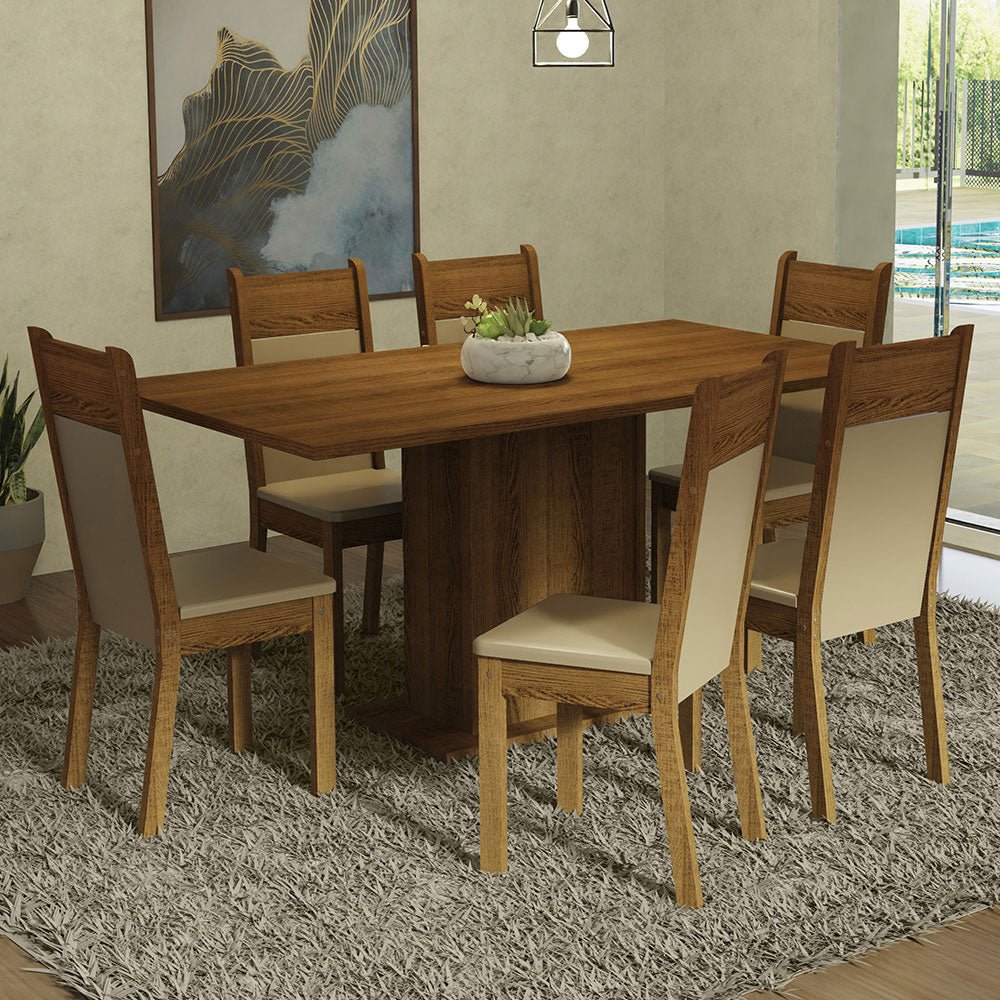 Comedor Augusta Marron y Crema 160x79cm Cuadrado de 6 Puestos con 6 Sillas - COMEDORES | Bylmo