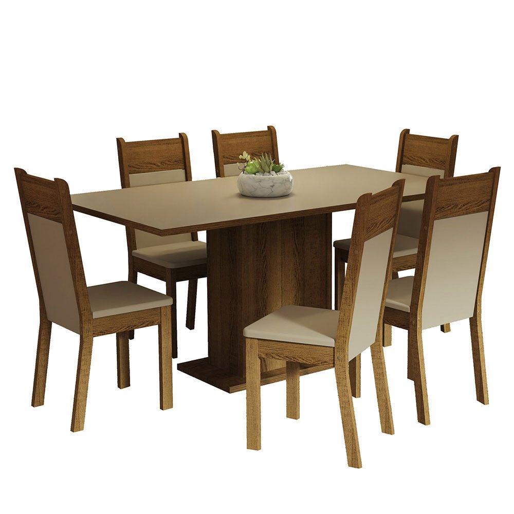 Comedor Augusta Crema y Marron 160x79cm Cuadrado de 6 Puestos con 6 Sillas - COMEDORES | Bylmo