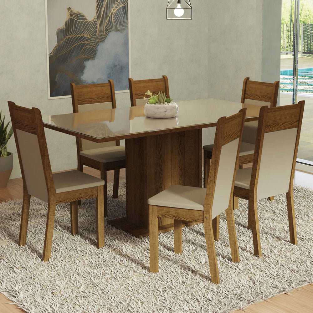 Comedor Francine Crema y Marron 160x80cm Cuadrado de 6 Puestos con 6 Sillas - COMEDORES | Bylmo