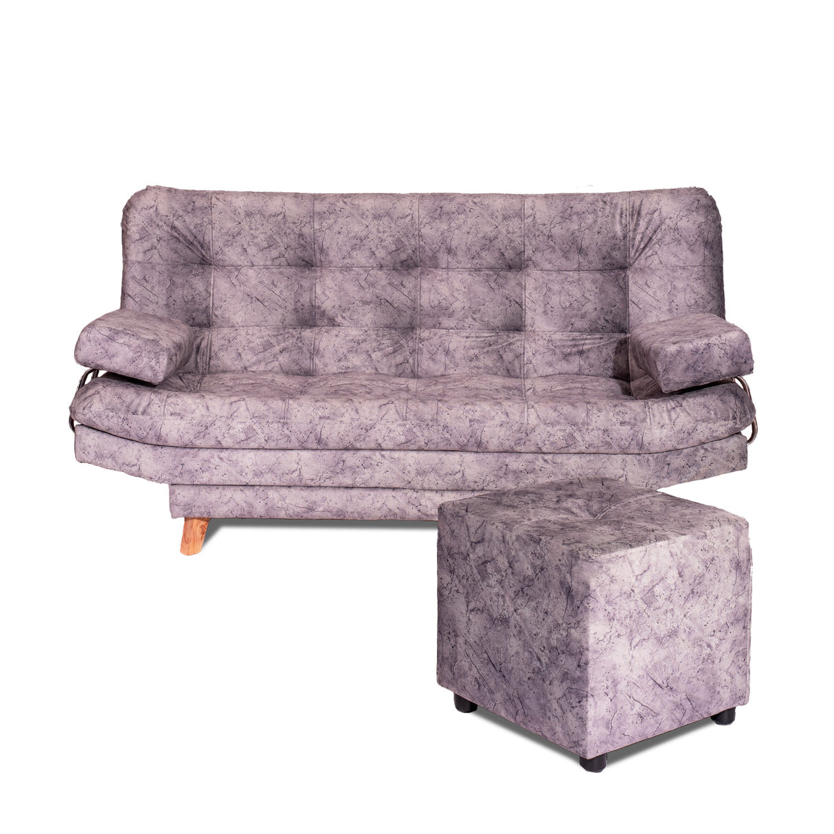 Combo Sofá Cama y Puff Valencia Mármol Plata 180x85cm De Tres Puestos Antifluido con Patas - SOFAS Y POLTRONAS | Bylmo