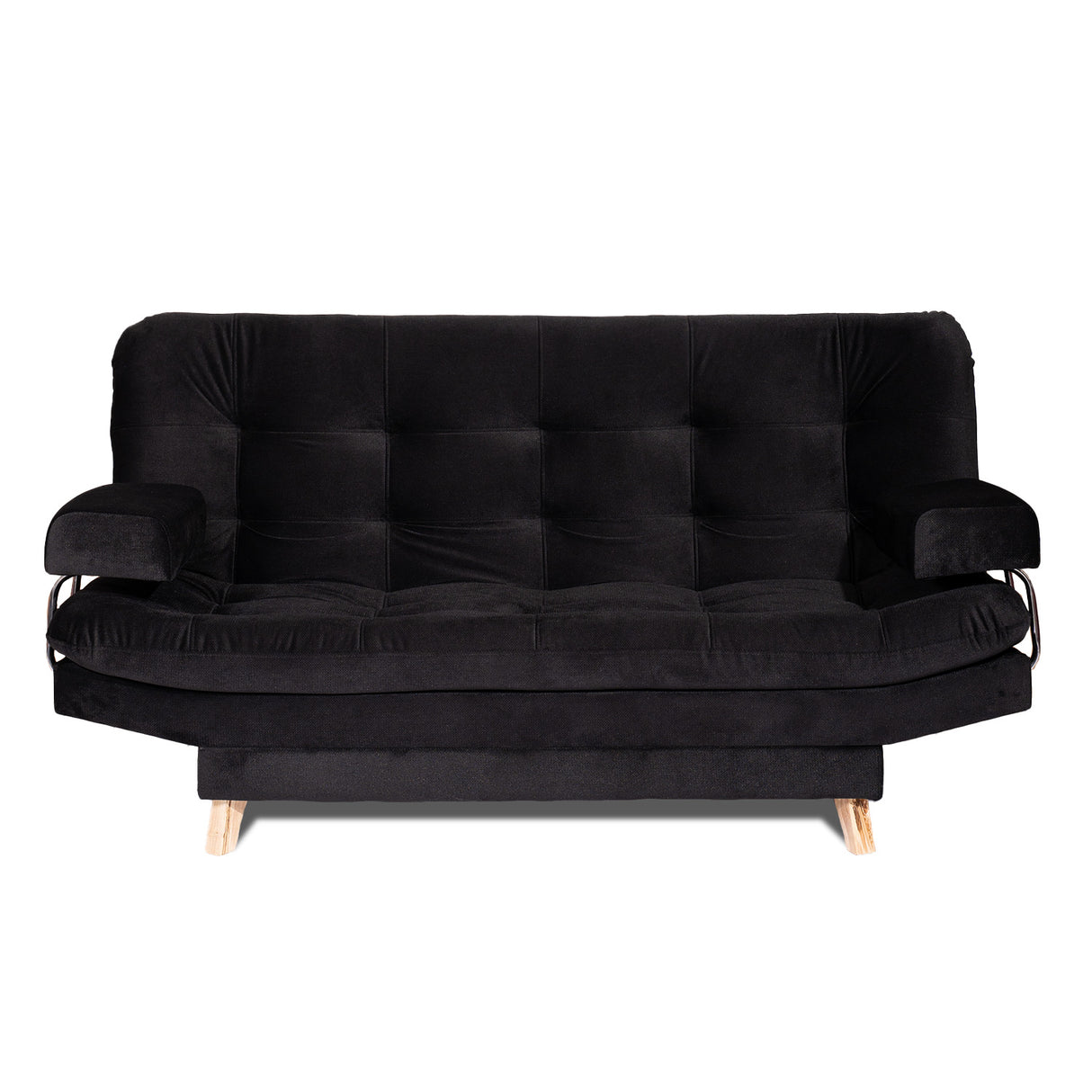 Combo Sofá Cama y Puff Valencia Negro 180x85cm De Tres Puestos Antifluido con Patas - SOFAS Y POLTRONAS | Bylmo