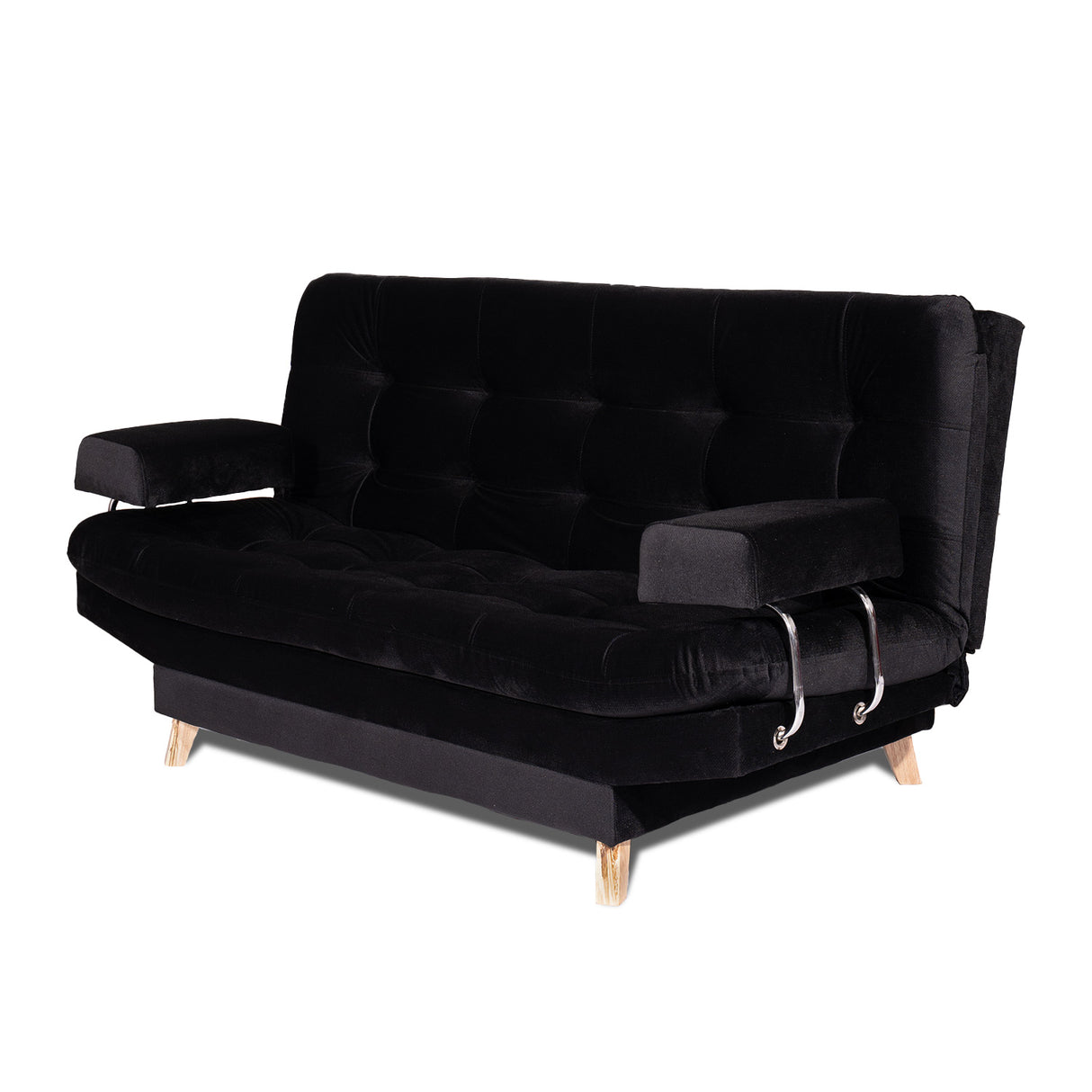 Combo Sofá Cama y Puff Valencia Negro 180x85cm De Tres Puestos Antifluido con Patas - SOFAS Y POLTRONAS | Bylmo