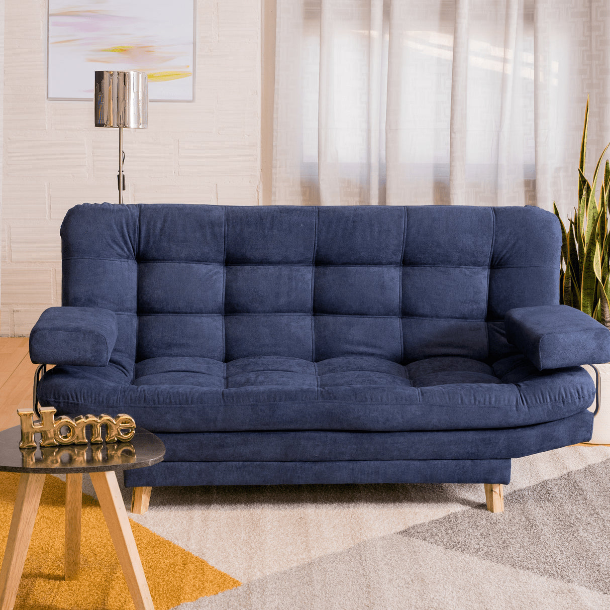 Sofá Cama Valencia Azul 180x85cm De Tres Puestos Antifluido con Patas - SOFAS Y POLTRONAS | Bylmo