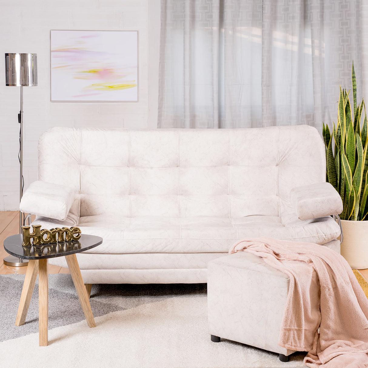 Sofá Cama Valencia Mármol Marfil 180x85cm De Tres Puestos Antifluido con Patas - SOFAS Y POLTRONAS | Bylmo