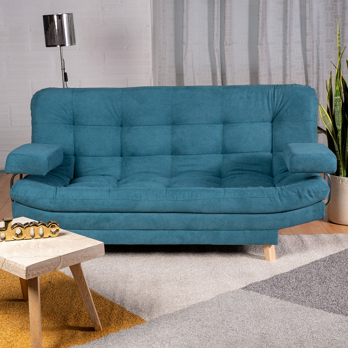 Sofá Cama Valencia Azul Aguamarina 180x85cm De Tres Puestos Antifluido con Patas - SOFAS Y POLTRONAS | Bylmo