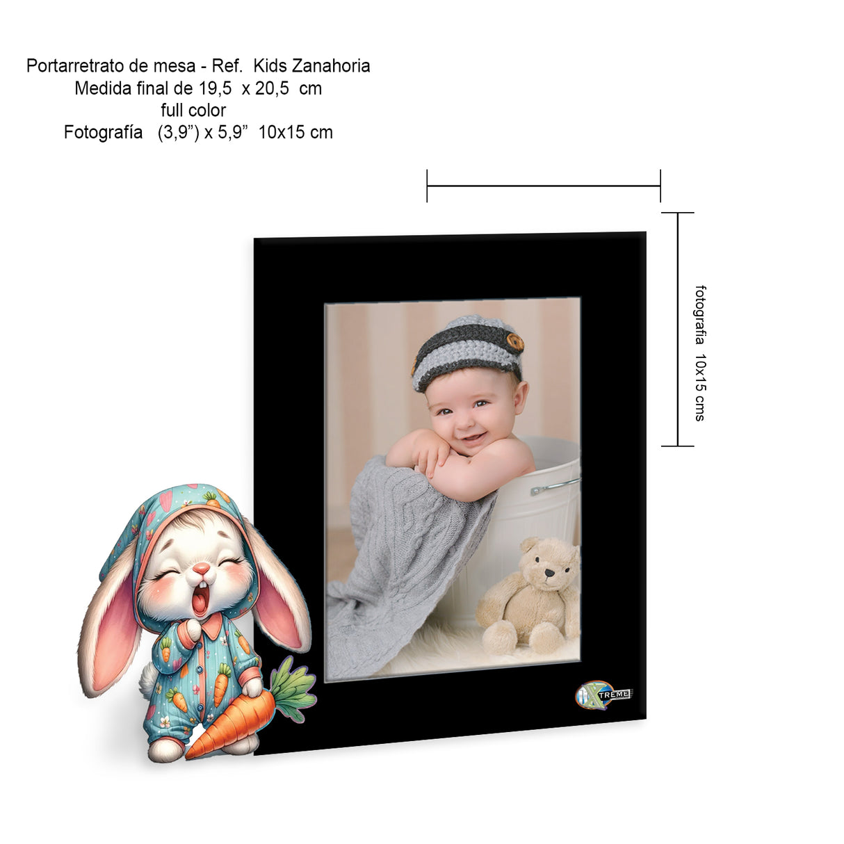 Portarretrato Kids Negro 20.5x19.5cm sin Marco y con Vidrio Protector - PORTARRETRATOS | Bylmo