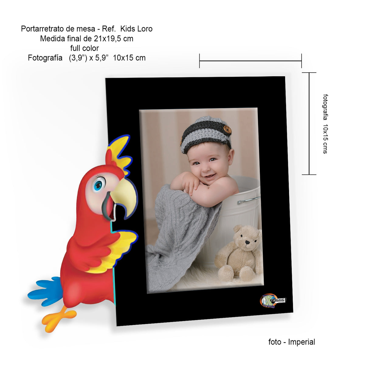 Portarretrato Kids Negro 21x19.5cm sin Marco y con Vidrio Protector - PORTARRETRATOS | Bylmo