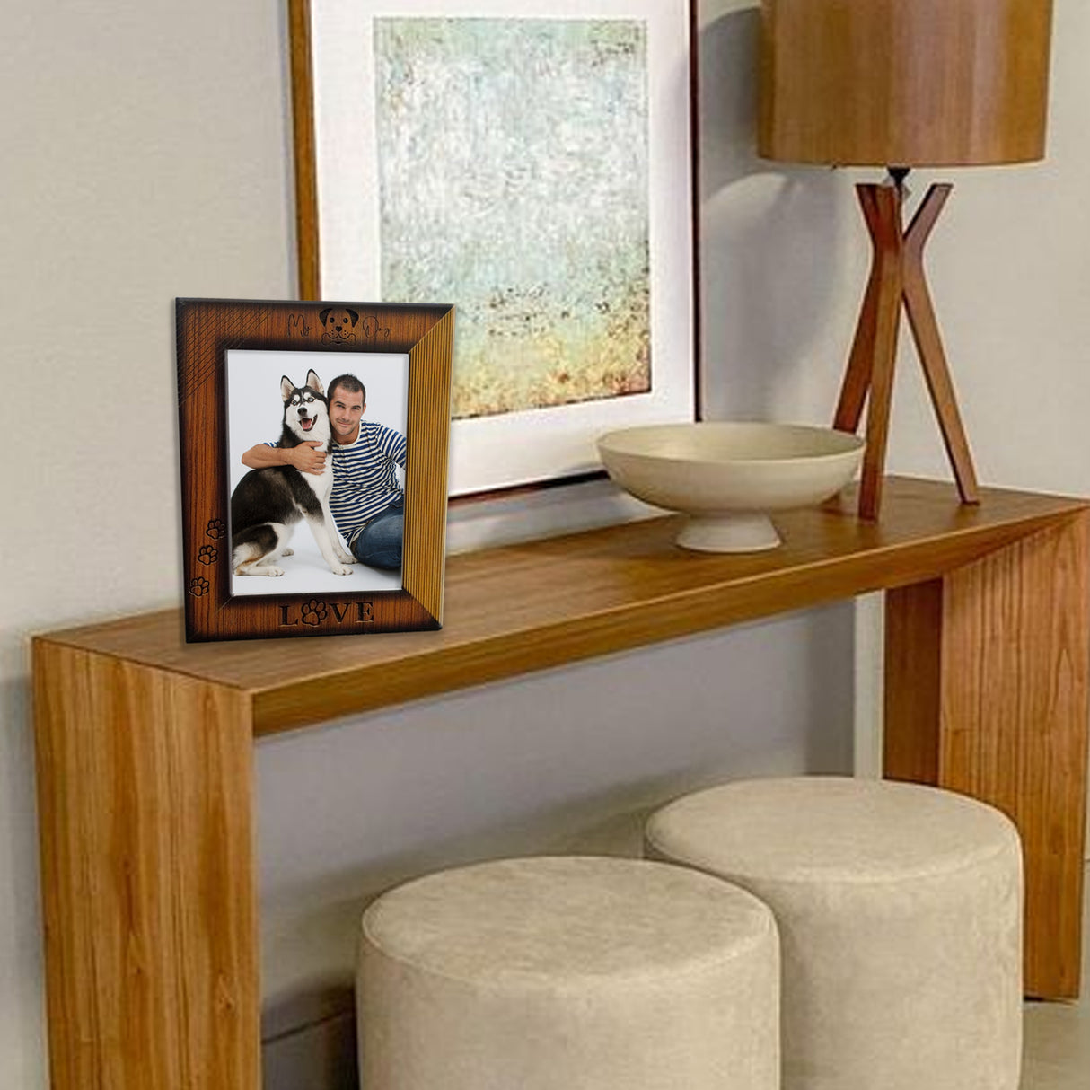 Portarretrato Love Dog Madera Clara Natural 22.5x27.5cm sin Marco y con Vidrio Protector - PORTARRETRATOS | Bylmo