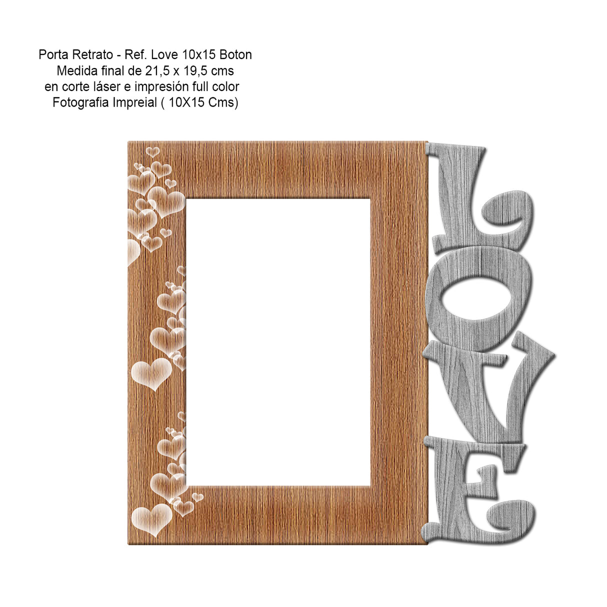 Portarretrato Love Gris y Madera Clara Natural 21x19.5cm sin Marco y con Vidrio Protector - PORTARRETRATOS | Bylmo